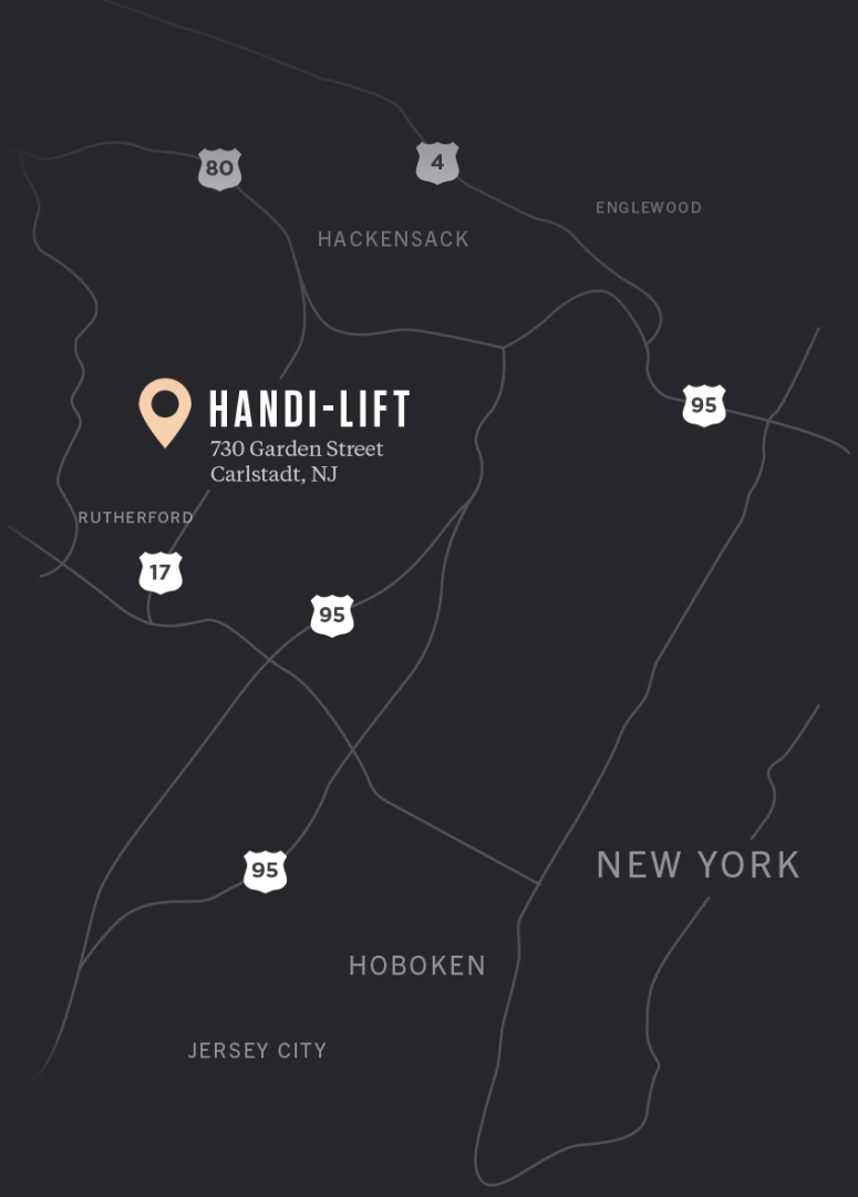 Map showing the location of the Handi-Lift office in Carlstadt, New Jersey